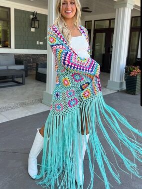 Crochet Fringe Colorful Duster Cardigan